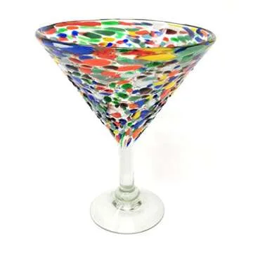 Mexican Hand Blown Glass – Set of 4 Hand Blown Modern Margarita Glasses - Confetti Rock (12 oz)