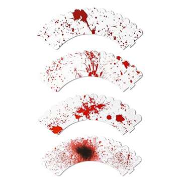 48 Pieces Halloween Cupcake Toppers Cupcake Wrappers Kit Bloody Zombie Hand Cake Decoration for Halloween Party Kitchen Cupcake Baking