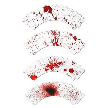 48 Pieces Halloween Cupcake Toppers Cupcake Wrappers Kit Bloody Zombie Hand Cake Decoration for Halloween Party Kitchen Cupcake Baking