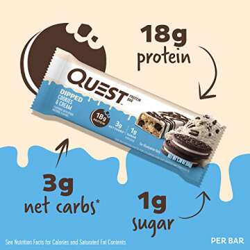 Quest Nutrition Dipped Cookies & Cream Protein Bars - 12 Count