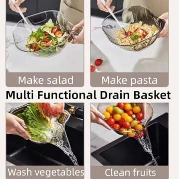 CRIVERY Multi-functional Drain Basket with Funnel, 2024 New Kitchen Sink Drain Basket with Strainer Container, Kitchen Sink Food Catcher Drainer Fruit Rinser Vegetable Washing Filter Bowl (White)