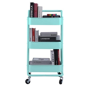 3-Tier Rolling Cart Organizer in Turquoise Color