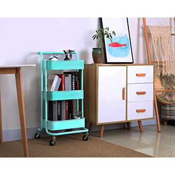 3-Tier Rolling Cart Organizer in Turquoise Color