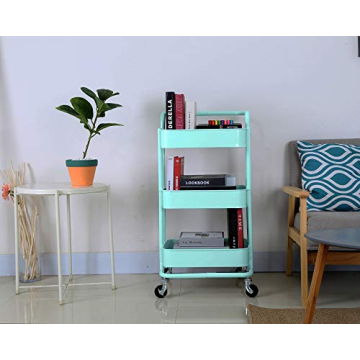 3-Tier Rolling Cart Organizer in Turquoise Color