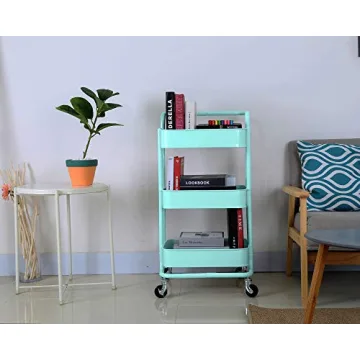 3-Tier Rolling Cart Organizer in Turquoise Color