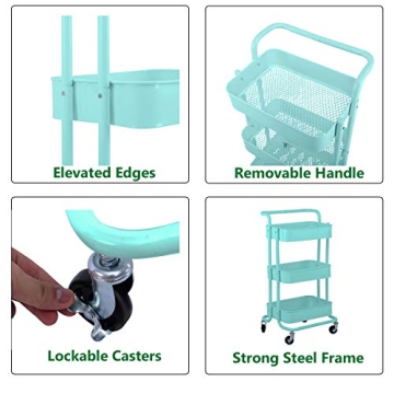 3-Tier Rolling Cart Organizer in Turquoise Color
