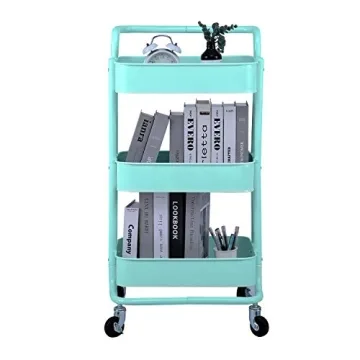 3-Tier Rolling Cart Organizer in Turquoise Color
