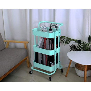3-Tier Rolling Cart Organizer in Turquoise Color