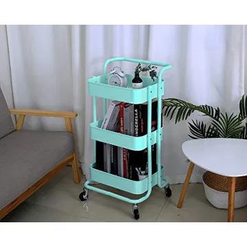 3-Tier Rolling Cart Organizer in Turquoise Color