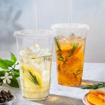 Dealusy 100 Pack Clear Cups with Lids and Straws