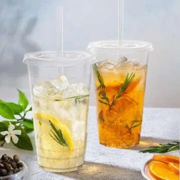 Dealusy 100 Pack Clear Cups with Lids and Straws