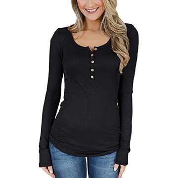 Zovailn Womens Long Sleeve Henley Shirts Button Down Crew Neck Workout Pullover Tunic Tops