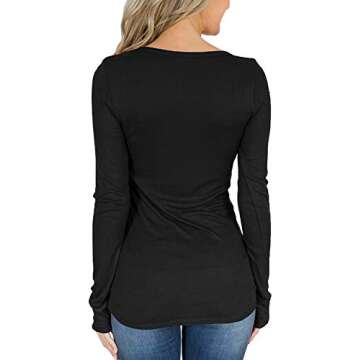 Zovailn Womens Long Sleeve Henley Shirts Button Down Crew Neck Workout Pullover Tunic Tops