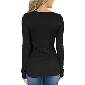 Zovailn Womens Long Sleeve Henley Shirts Button Down Crew Neck Workout Pullover Tunic Tops