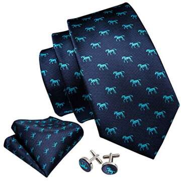 Barry.Wang Blue Ties Horse Men Silk Necktie Set Wedding Party