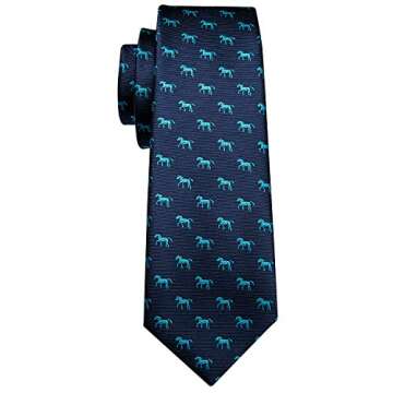 Barry.Wang Blue Ties Horse Men Silk Necktie Set Wedding Party