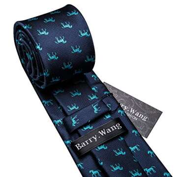 Barry.Wang Blue Ties Horse Men Silk Necktie Set Wedding Party
