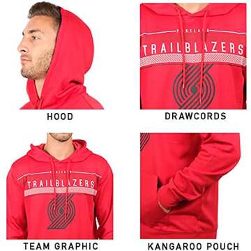 Ultra Game NBA Official Men’s Super Soft Midtown Hoodie Pullover Sweatshirt - Unisex, Portland Trail Blazers, Team Color, Medium