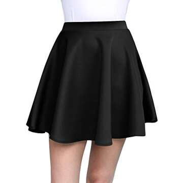 MBJ WB211 Women's Basic Versatile Stretchy Flared Skater Skirt for Girl XL Black