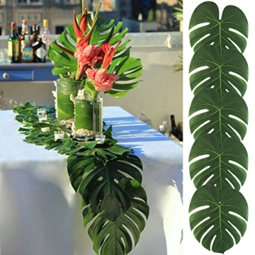 AerWo Artificial Palm Leaves, 48PCS Extra Large 14" Tropical Monstera Fake Leaves for Safari Birthday Wedding Party Decorations