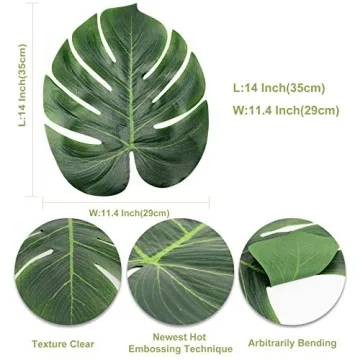 AerWo Artificial Palm Leaves, 48PCS Extra Large 14" Tropical Monstera Fake Leaves for Safari Birthday Wedding Party Decorations