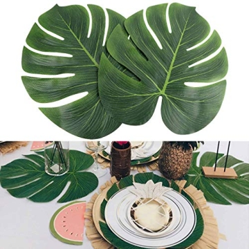 AerWo Artificial Palm Leaves, 48PCS Extra Large 14" Tropical Monstera Fake Leaves for Safari Birthday Wedding Party Decorations