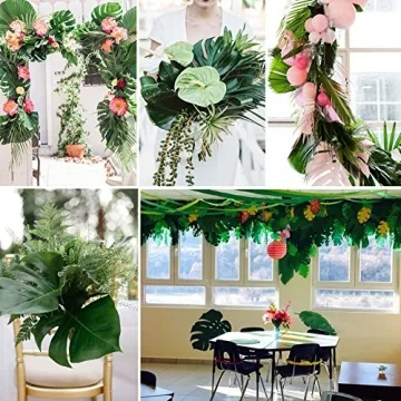 AerWo Artificial Palm Leaves, 48PCS Extra Large 14" Tropical Monstera Fake Leaves for Safari Birthday Wedding Party Decorations