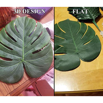 AerWo Artificial Palm Leaves, 48PCS Extra Large 14" Tropical Monstera Fake Leaves for Safari Birthday Wedding Party Decorations