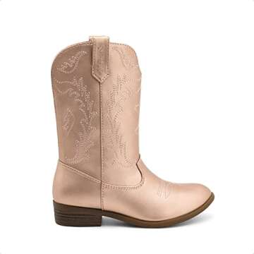 DREAM PAIRS Cowgirl Cowboy SDBO214K Western Boots Boys Girls Mid Calf Riding Shoes Rose Gold Size 11...