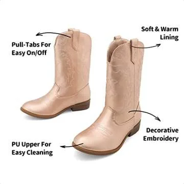 DREAM PAIRS Cowgirl Cowboy SDBO214K Western Boots Boys Girls Mid Calf Riding Shoes Rose Gold Size 11 Little Kid