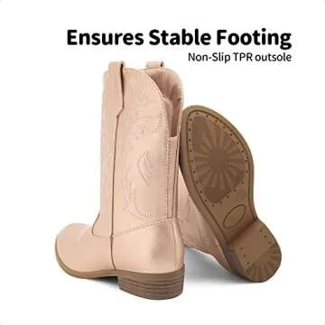 DREAM PAIRS Cowgirl Cowboy SDBO214K Western Boots Boys Girls Mid Calf Riding Shoes Rose Gold Size 11 Little Kid