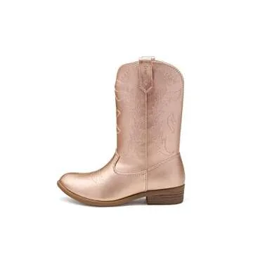 DREAM PAIRS Cowgirl Cowboy SDBO214K Western Boots Boys Girls Mid Calf Riding Shoes Rose Gold Size 11 Little Kid
