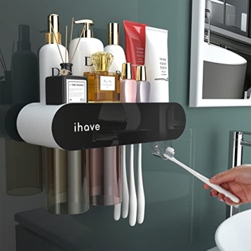 Modern Black Toothbrush Holder with Toothpaste Dispenser