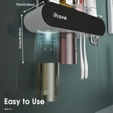 Modern Black Toothbrush Holder with Toothpaste Dispenser