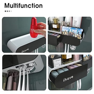 Modern Black Toothbrush Holder with Toothpaste Dispenser