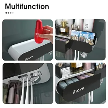 Modern Black Toothbrush Holder with Toothpaste Dispenser