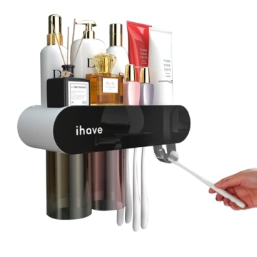 Modern Black Toothbrush Holder with Toothpaste Dispenser
