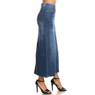 Women's High Waisted Denim Long Skirt - Comfortable & Stylish