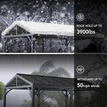 Sunjoy Carport 14 ft. x 20 ft. Outdoor Gazebo Heavy Duty Garage Car Shelter with Brown Powder-Coated Steel Roof/Black Frame and 2 Ceiling Hooks by AutoCove