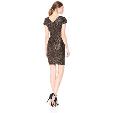 Dress the Population Women's Zoe Cap Sleeve Plunging Sequin Mini Dress Dress, Antique/Gold, M