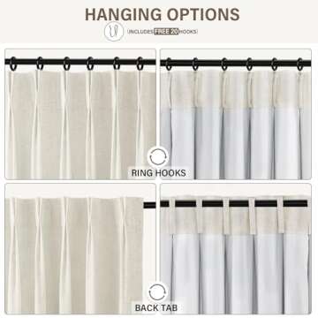 CAPALOCA Pinch Pleated Blackout Curtains 108 Inch Long, Linen Blend, 100% Blackout Drapes with 20 Hooks, Ideal for Bedroom and Living Room, 40" W x 108" L (Pack of 2), Natural