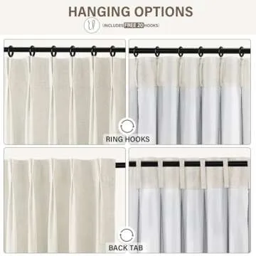 CAPALOCA Pinch Pleated Blackout Curtains 108 Inch Long, Linen Blend, 100% Blackout Drapes with 20 Hooks, Ideal for Bedroom and Living Room, 40" W x 108" L (Pack of 2), Natural