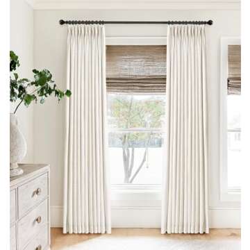 CAPALOCA Pinch Pleated Blackout Curtains 108 Inch Long, Linen Blend, 100% Blackout Drapes with 20 Hooks, Ideal for Bedroom and Living Room, 40" W x 108" L (Pack of 2), Natural