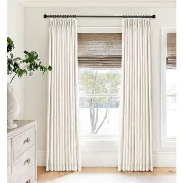 CAPALOCA Pinch Pleated Blackout Curtains 108 Inch Long, Linen Blend, 100% Blackout Drapes with 20 Hooks, Ideal for Bedroom and Living Room, 40" W x 108" L (Pack of 2), Natural