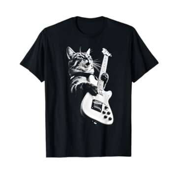 Rock Cat Playing Guitar - Funny Guitar Cat T-Shirt
