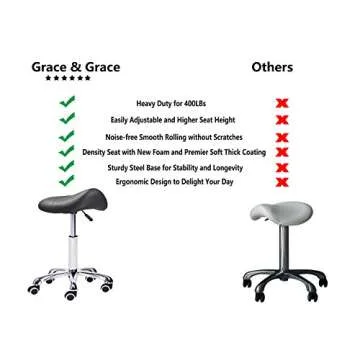 Grace&Grace Professional Saddle Stool Series Hydraulic Swivel Comfortable Ergonomic with Heavy Duty Metal Base for Clinic Dentist Spa Massage Salons Studio