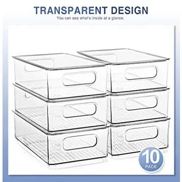 ESARORA Refrigerator Organizer Bins with Lids, 10 PACK Small Stackable Clear Fridge Bins with Handles For Fridge, Freezer, Kitchen Cabinet, Pantry Organization, BPA Free Freezer Organizer Bins