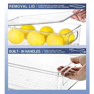 ESARORA Refrigerator Organizer Bins with Lids, 10 PACK Small Stackable Clear Fridge Bins with Handles For Fridge, Freezer, Kitchen Cabinet, Pantry Organization, BPA Free Freezer Organizer Bins