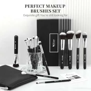 DUcare Makeup Brushes with Bag,15Pcs Makeup Brush Set Christmas Gift Travel Kabuki Foundation Blending Blush Eyeliner Shadow Brow Concealer Brushes Kit Black