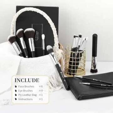 DUcare Makeup Brushes with Bag,15Pcs Makeup Brush Set Christmas Gift Travel Kabuki Foundation Blending Blush Eyeliner Shadow Brow Concealer Brushes Kit Black